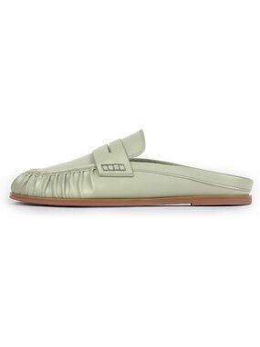 Women's Green Comfort Loafers Slingback Flats Ruched Toe Backless Slip-On